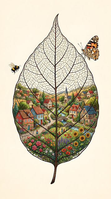 Whimsical Village Inside a Giant Autumn Leaf - Free mobile Wallpaper