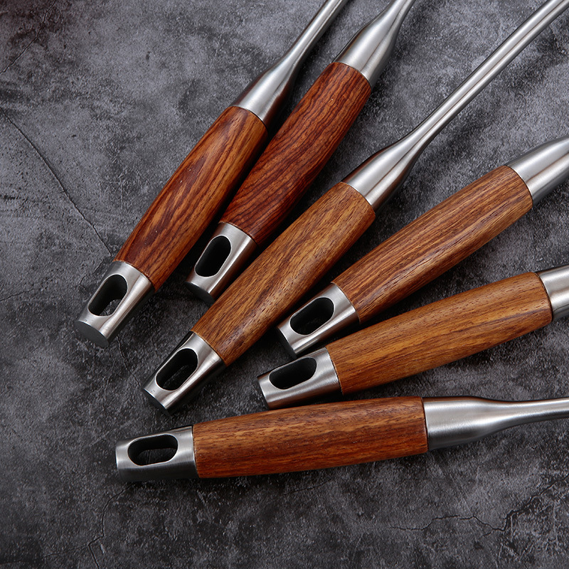 Stainless steel kitchen cutlery set with wooden handles