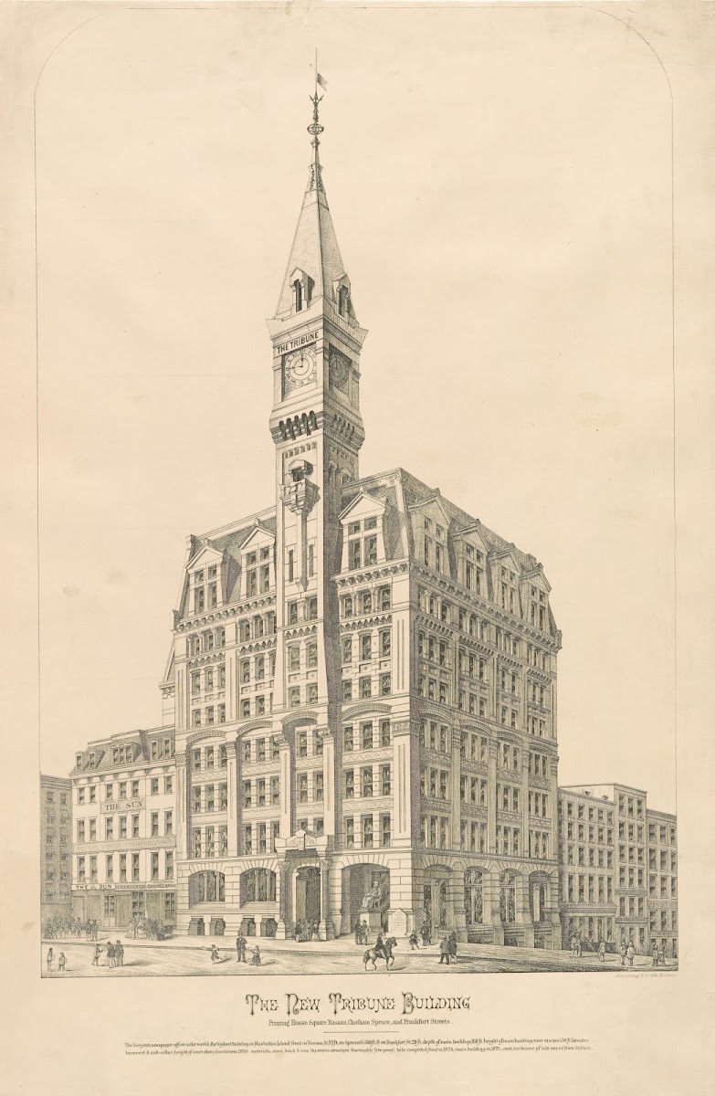 The new Tribune Building Printing House Square Nassau Chatham Spruce and Frankfo