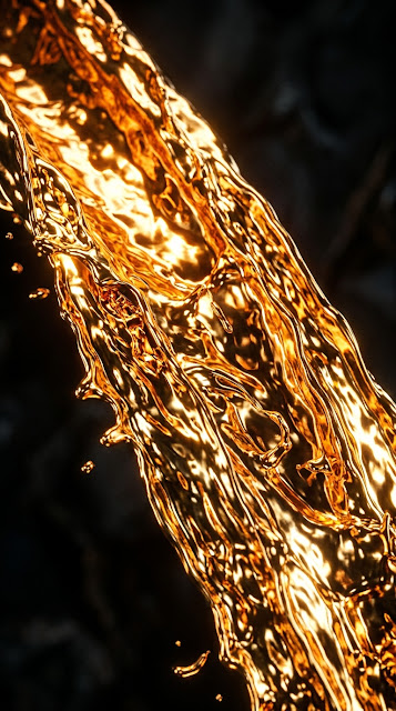 Fluid Molten Gold Abstract Waves on Deep Black - Free mobile Wallpaper