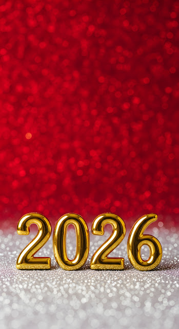 Golden 2026 Numbers on Silver and Red Glitter - Free mobile Wallpaper