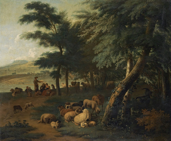 Shepherds Resting WithTheir Flock At The Edge Of A Wood