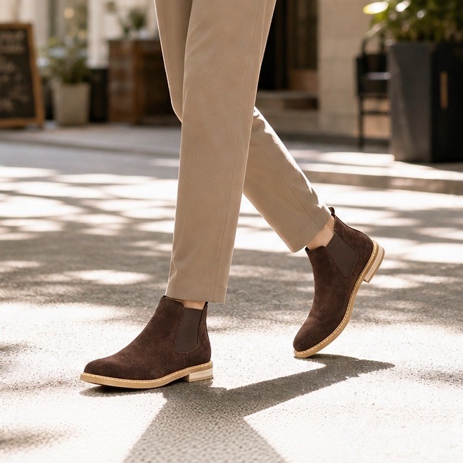 Men's leather Chelsea boots, mid-height shaft