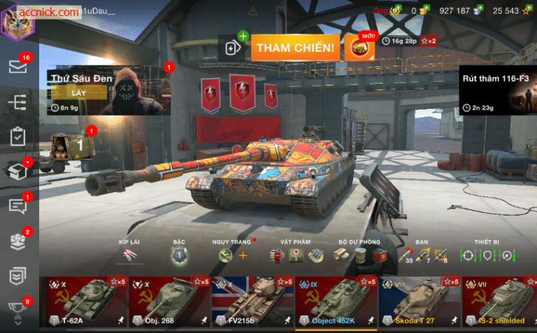 Acc WOT Blitz giá rẻ với đầy đủ xe cấp 10 như T62A, Obj.268,...