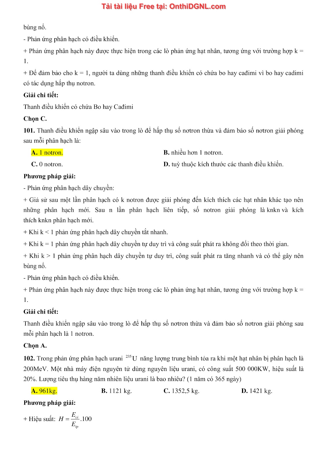 300 bài tập môn Vật Lý - Ôn thi ĐGNL ĐHQG TPHCM Phần 2