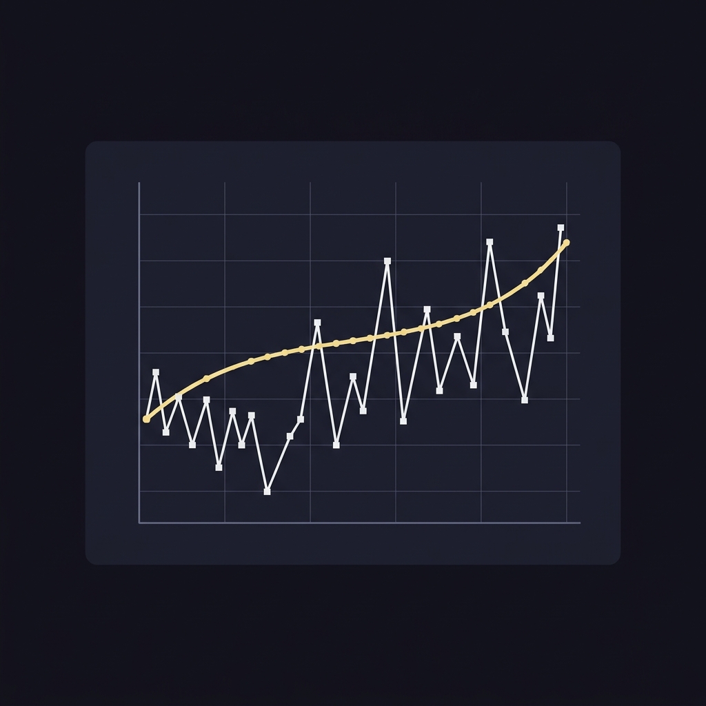 Minimalist 2D vector chart showing steady growth from straight bets versus jagged swings from parlays across 100 trials on a dark Funded Plays background
