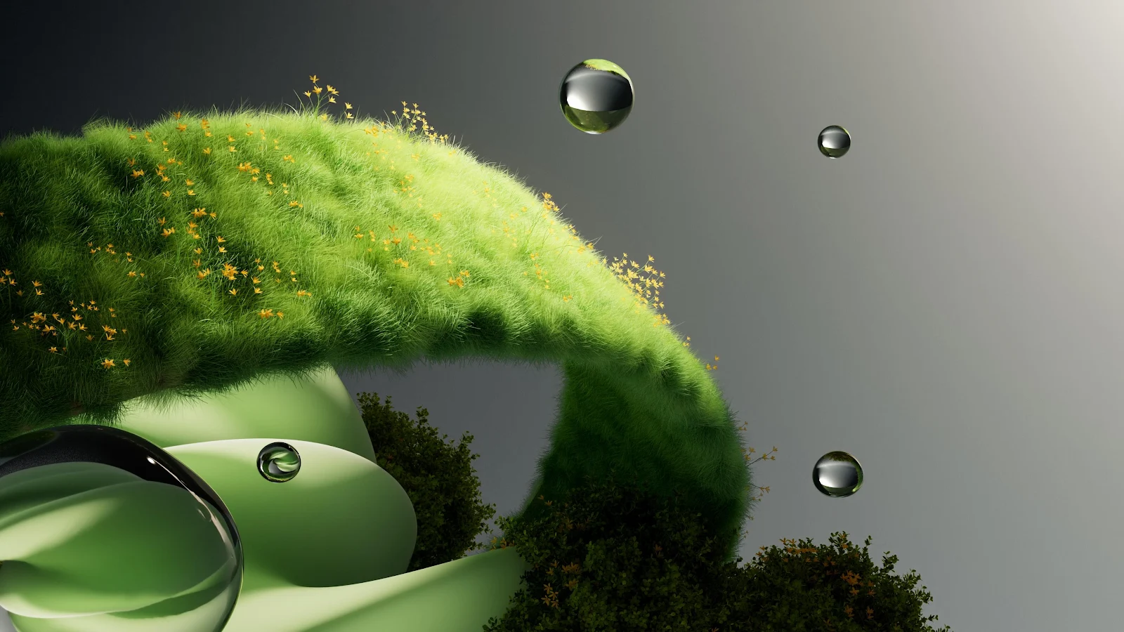Abstract Floating Grass Arch - 3D Digital Art 4K Wallpaper (3840x2160)
