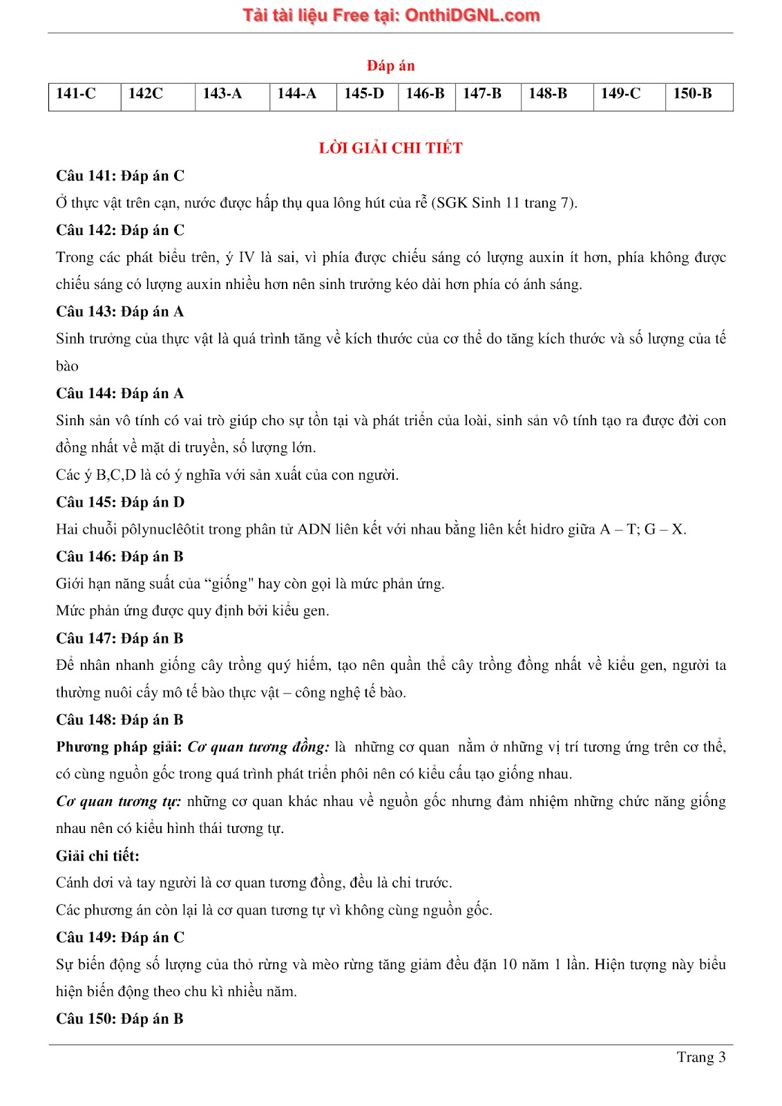 150 bài tập môn Sinh học - Ôn thi ĐGNL ĐHQG HN Phần 6