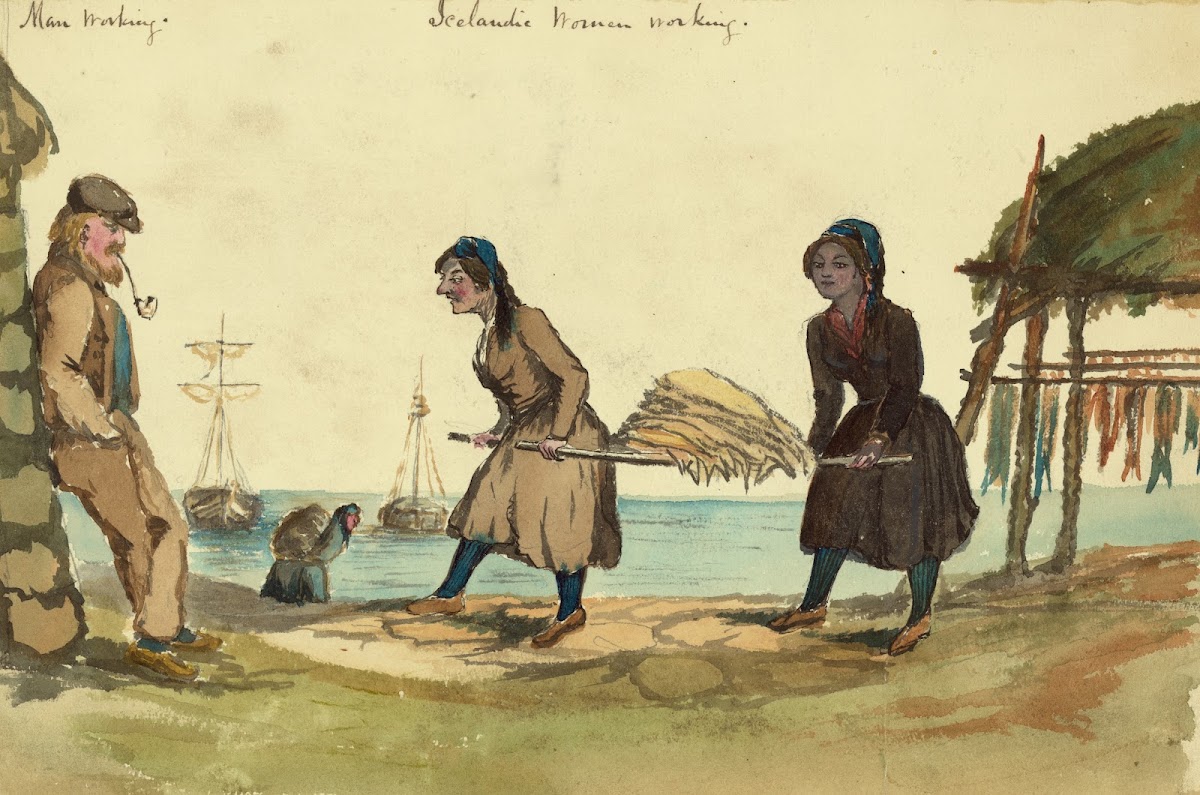 Man working  Icelandic women working 1862