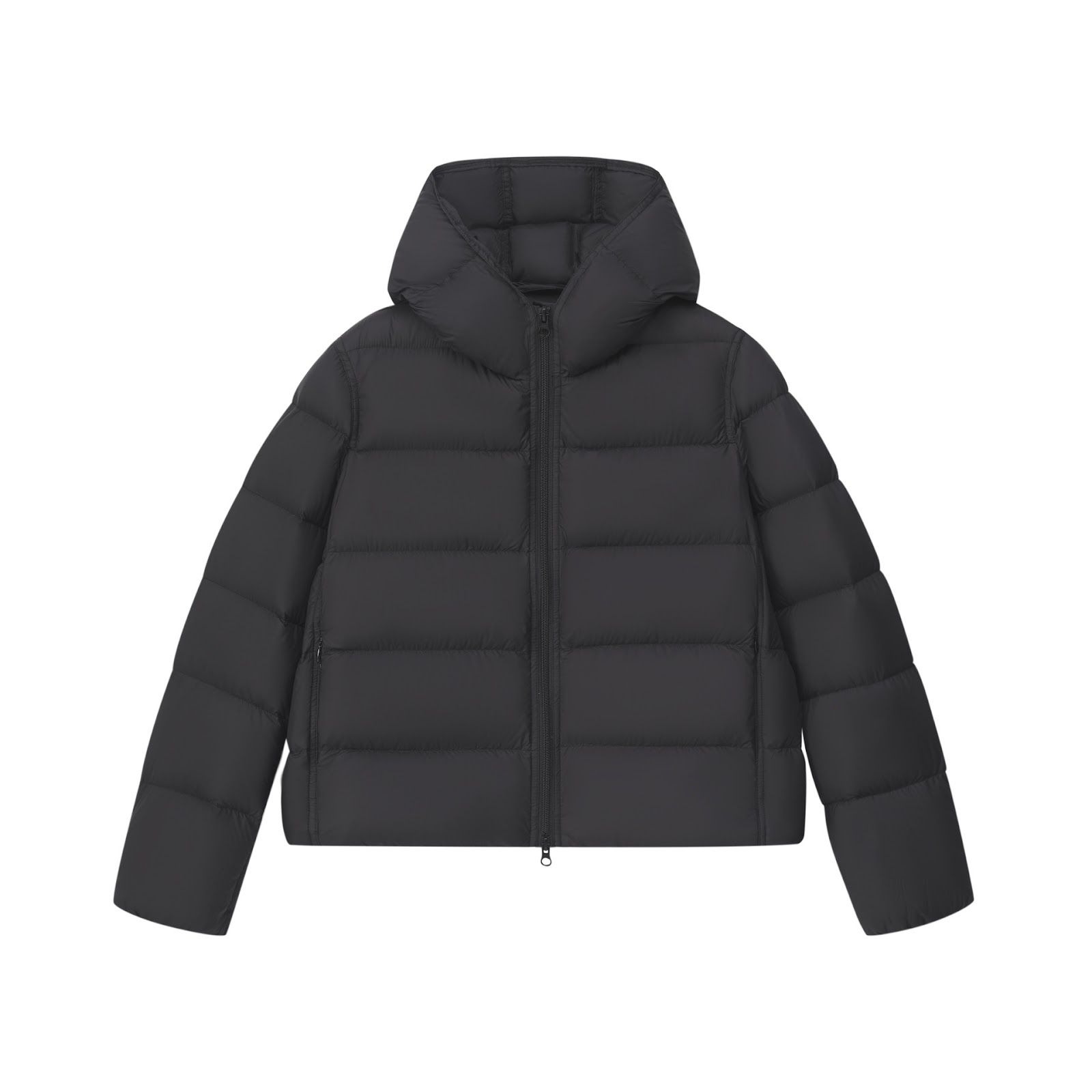 Short women's down jacket with goose down filling