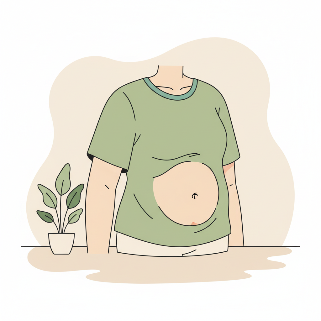 Nahaufnahme einer digitalen Waage mit Smiley-Display auf warmem Teppich neben salbeigrünen Pantoffeln in Vegardians-Farben – Wie erkenne ich einen Cortisol-Bauch?