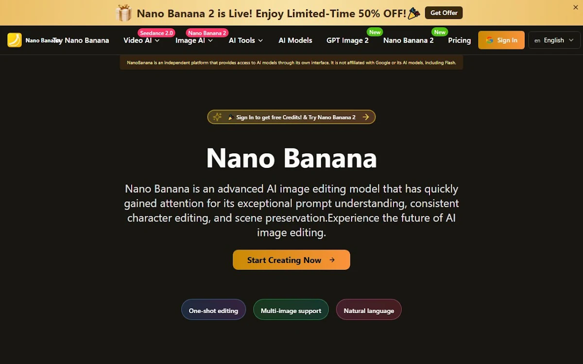 Captura de Nano Banana: Free Online Nano Banana AI Image Editor