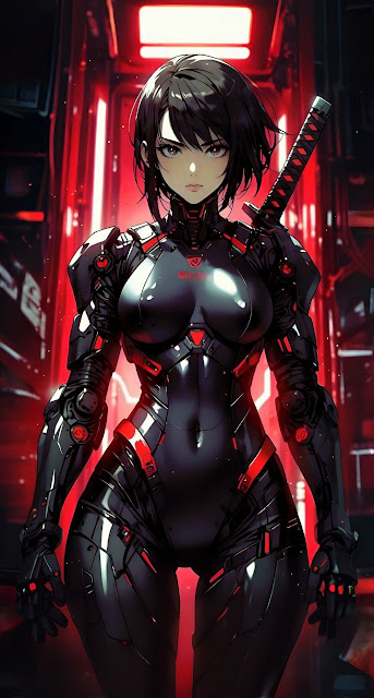 Cyberpunk Female Warrior Katana Battlesuit Anime Illustration - Free mobile Wallpaper