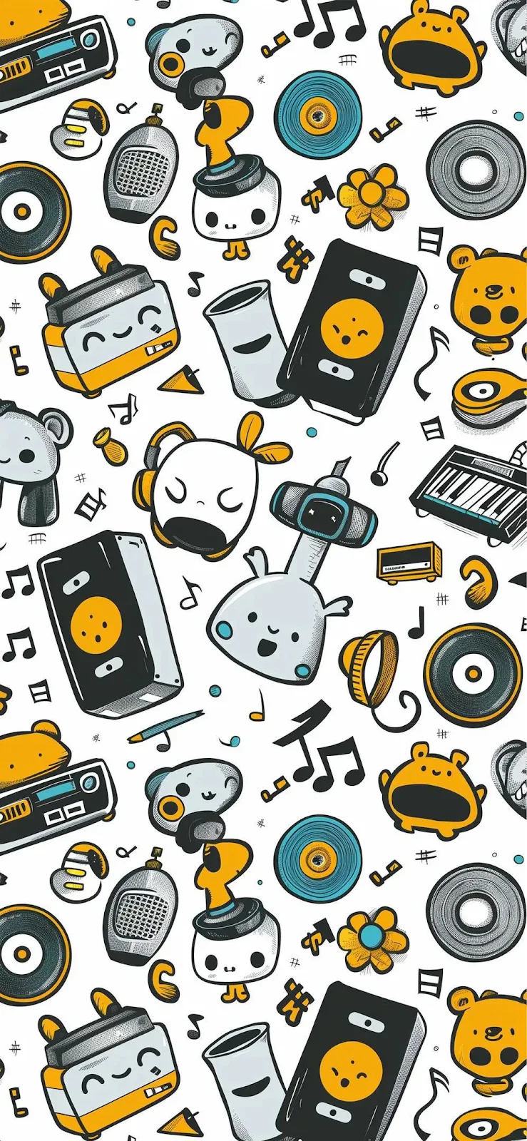Cute Musical Doodle Pattern Background - Doodle Illustration iPhone Wallpaper (997x2160)