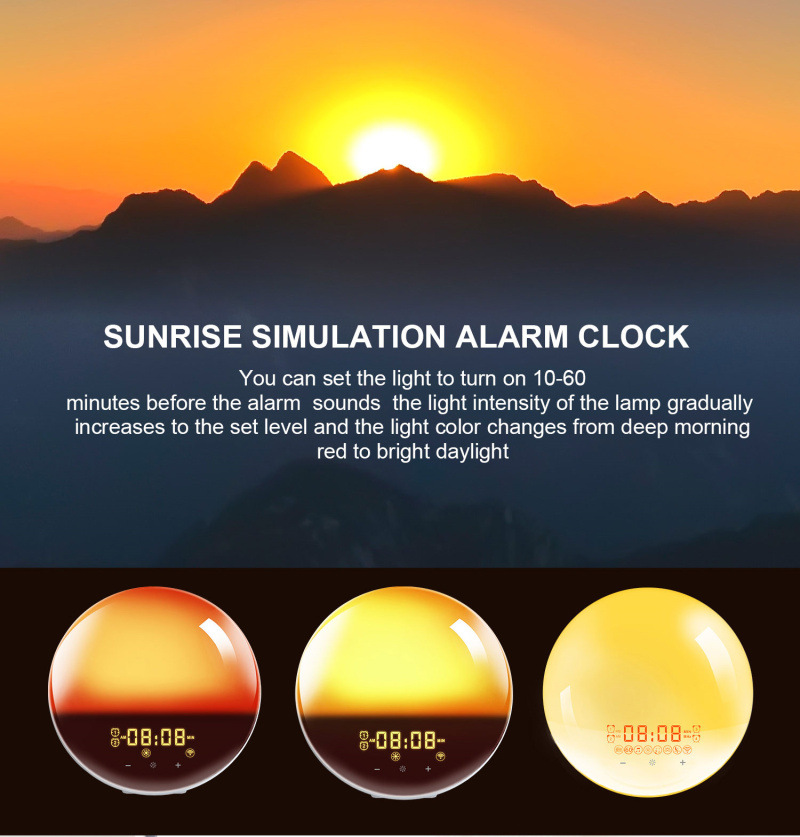 Smart alarm clock with app control and light
