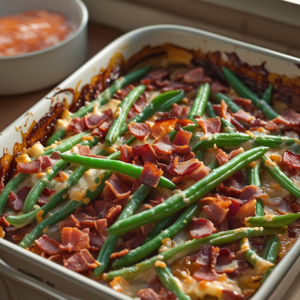 Bacon Loaded Green Bean Casserole Recipe - Easy, Crispy, Homemade Comfort Food