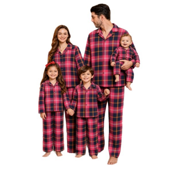 Family Pajama Set, checked, long-sleeve, with lapel