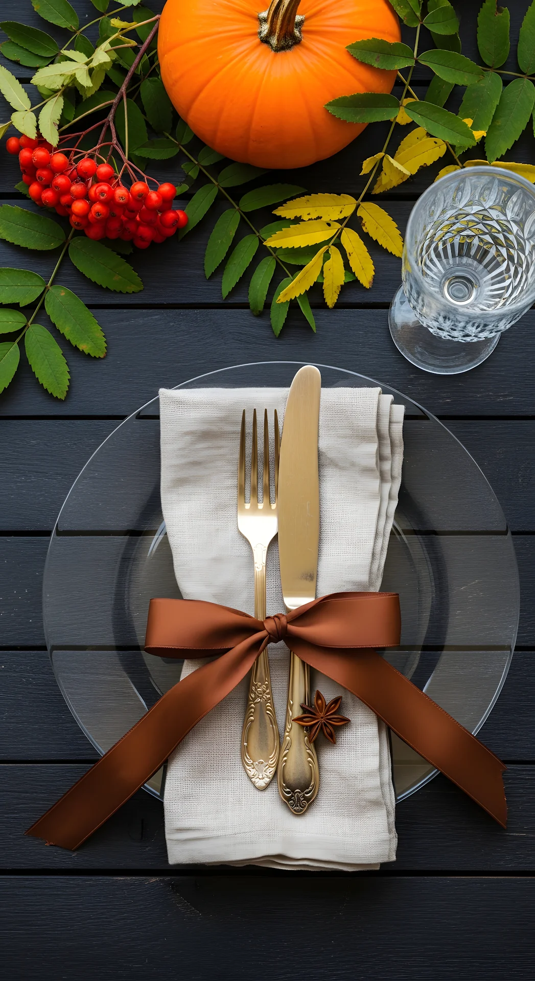 Elegant Autumn Table Setting Gold Cutlery Pumpkin Decor - Free 4K mobile Wallpaper