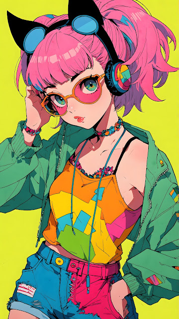 Vibrant 90s Anime Girl Portrait with Pink Hair and Goggles - Free mobile Wallpaper