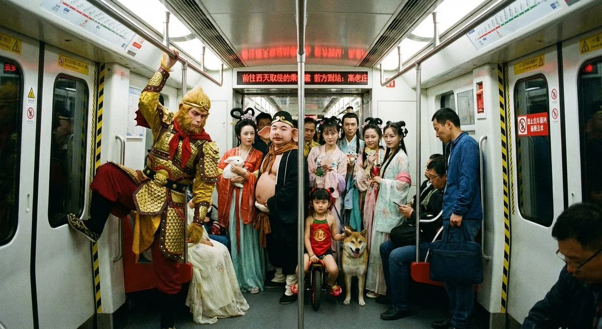 Personajes míticos viajan en el metro de Pekín a Gaolaozhuan.