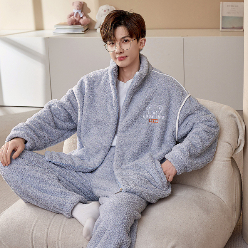 Herren-Pyjama-Set, Flanell mit Reißverschluss, warm
