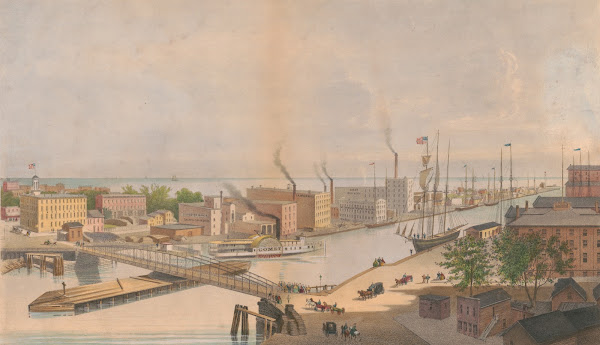 View of Rush St bridge  c from Nortons Block River St E Whitefields views of Chi