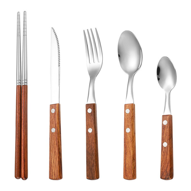 Besteckset 12-teilig, Edelstahl mit Holzgriff