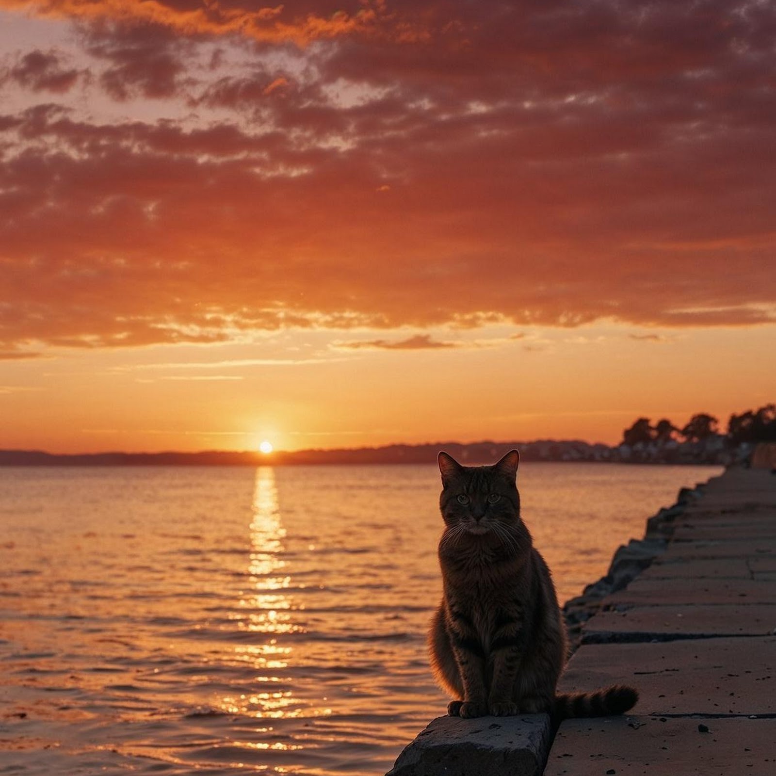 Download Tabby Cat Sitting At Sunset Full HD iPhone