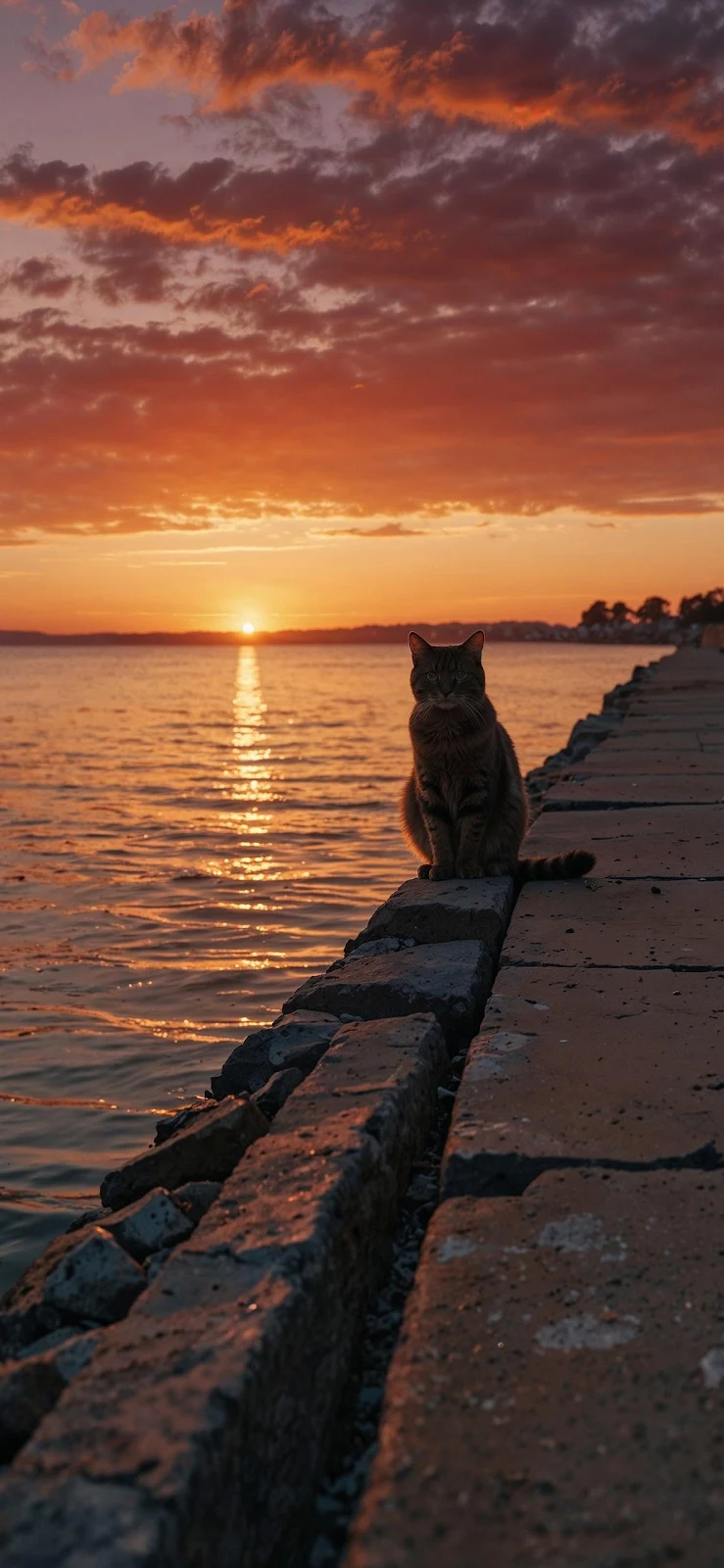 Tabby Cat Sitting At Sunset - Nature Photography Full HD iPhone Wallpaper (1181x2558)