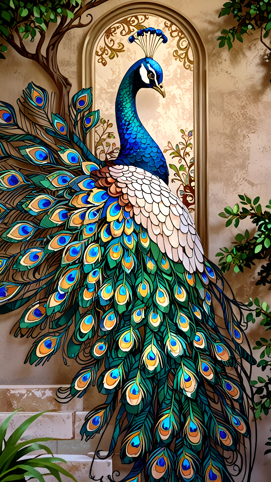Vibrant Peacock Stained Glass Style Artwork