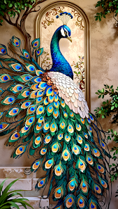 Vibrant Peacock Stained Glass Style Artwork