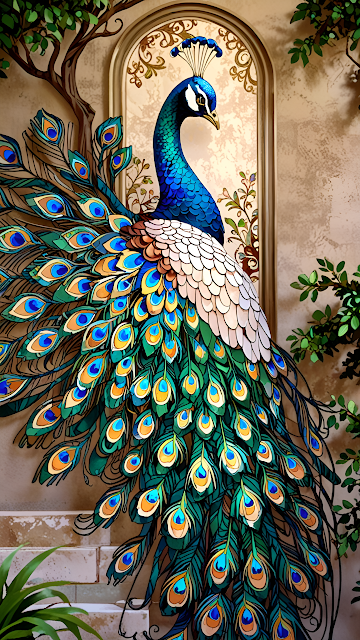 Vibrant Peacock Stained Glass Style Artwork - Free mobile Wallpaper