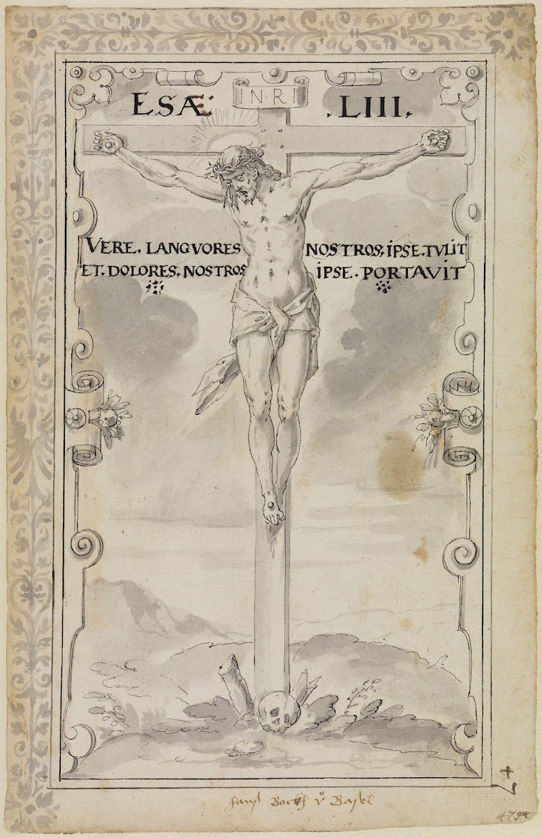 Riss mit Christus am Kreuz