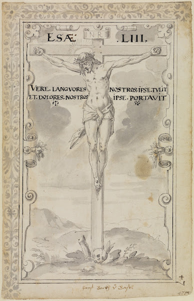 Riss mit Christus am Kreuz