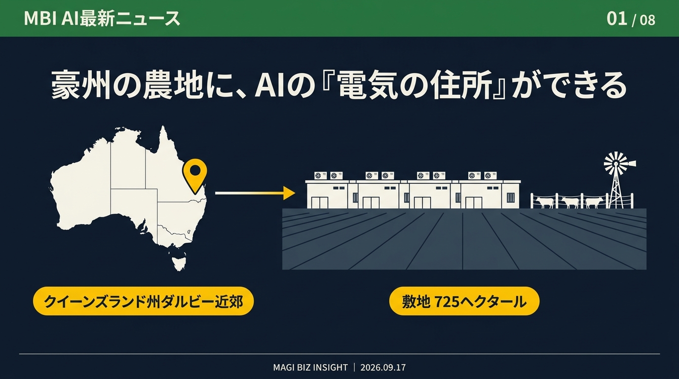豪州の農地にAIの電気の住所ができる