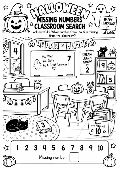 Halloween Missing Numbers Classroom Search