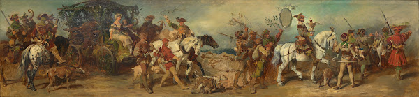 Entwurf zum Festzug 1879  Jagdgruppe mit Beutewagen 1879