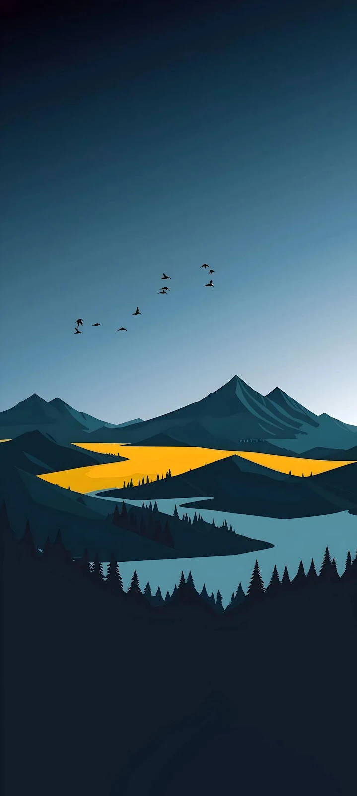 Minimalist Mountain River Valley - Minimalist Digital Art Full HD iPhone Wallpaper (1080x2402)