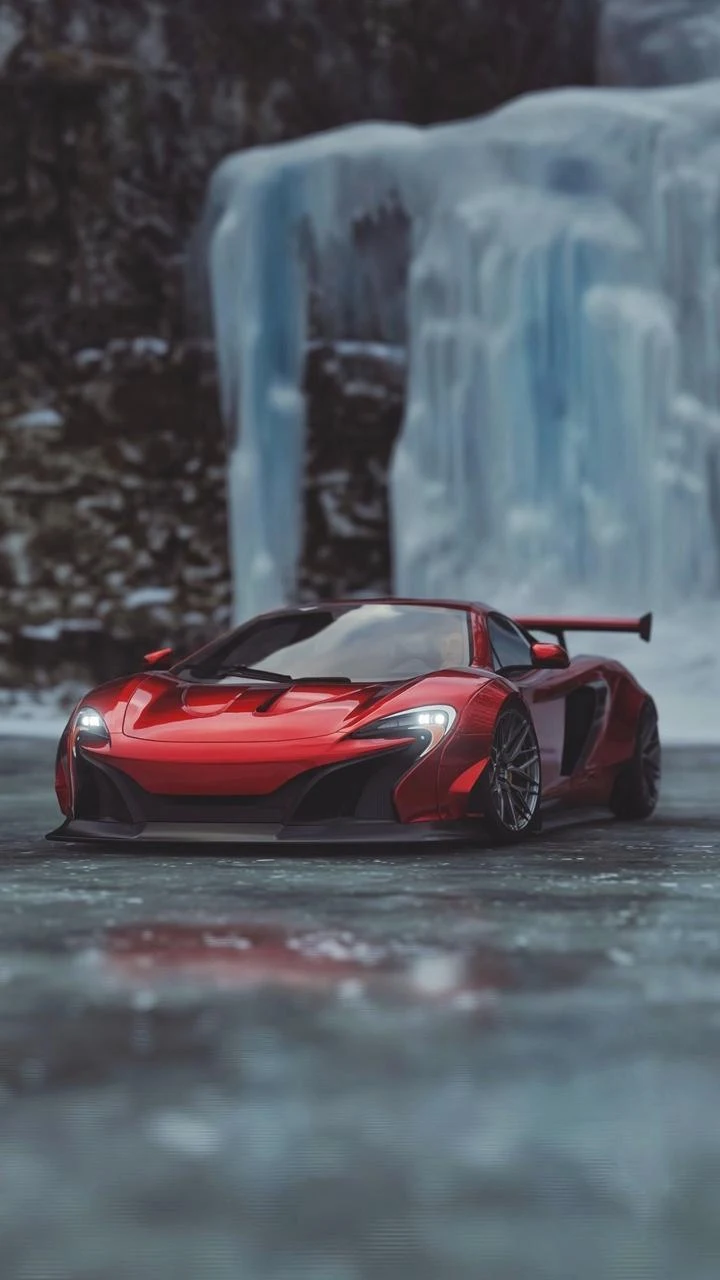 Red McLaren Supercar on Ice - Automotive Photography iPhone Wallpaper (720x1280)