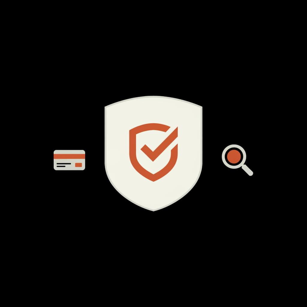 Minimal 2D vector infographic of a white verification badge, small payment card icon, and magnifying glass on black background illustrating celebrity Twitter verification cost.