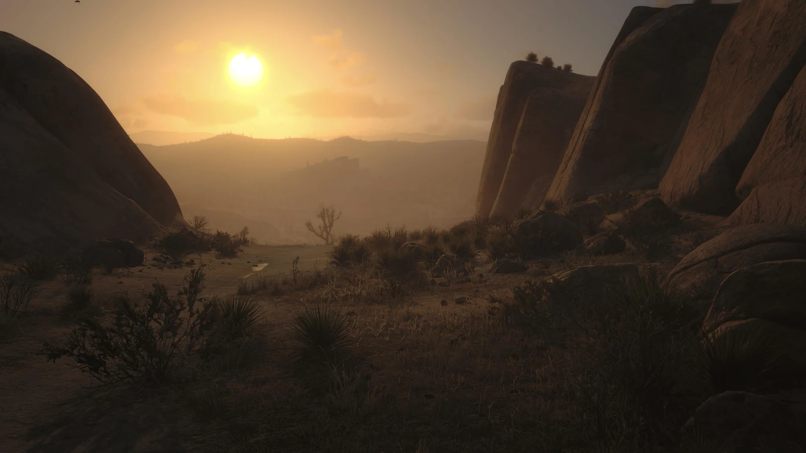 Golden Desert Canyon Sunset - Video Game Photography 4K Wallpaper (3840x2160)