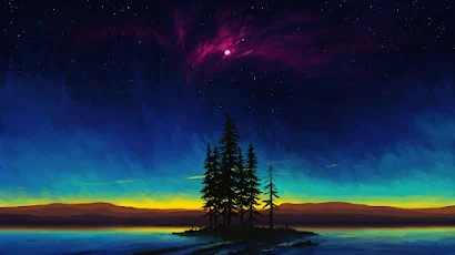 Digital Painting, Landscape, Lake, Night Sky, Bisbiswas Full HD Wallpaper Background