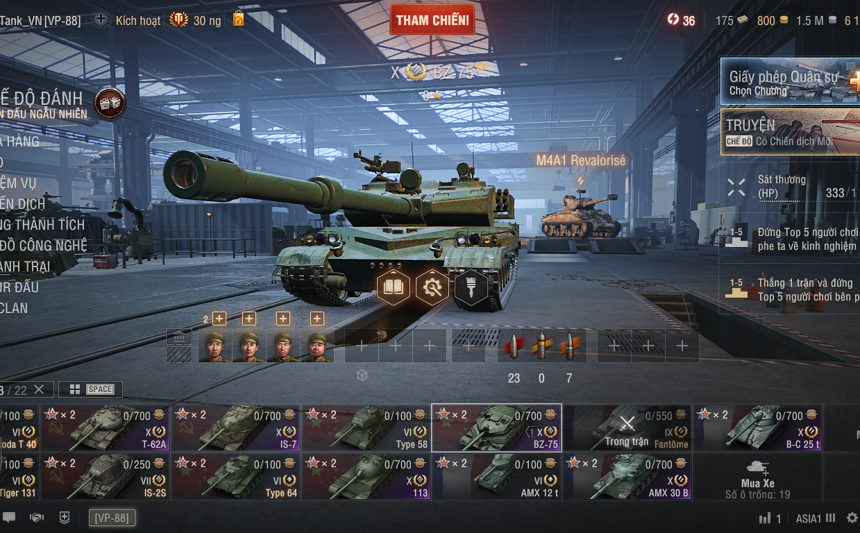 Acc World of Tanks PC sở hữu 6 tank X đa dạng BZ-75, 113, IS...