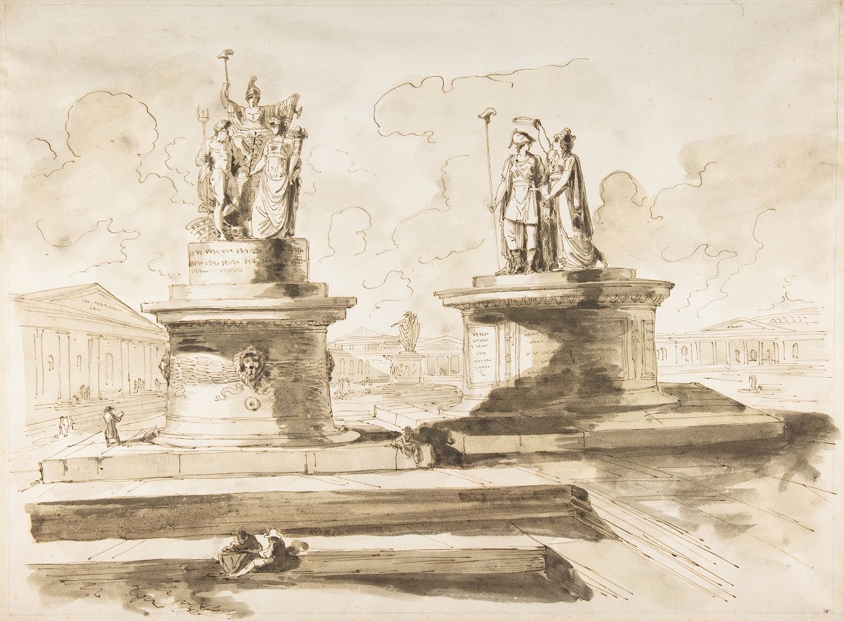 Two sculptures on pedestals 18th19th century