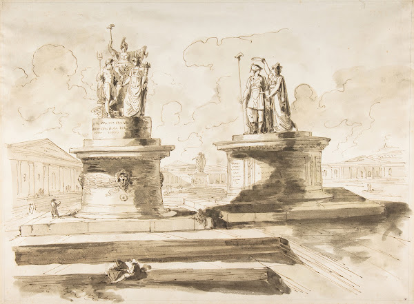 Two sculptures on pedestals 18th19th century