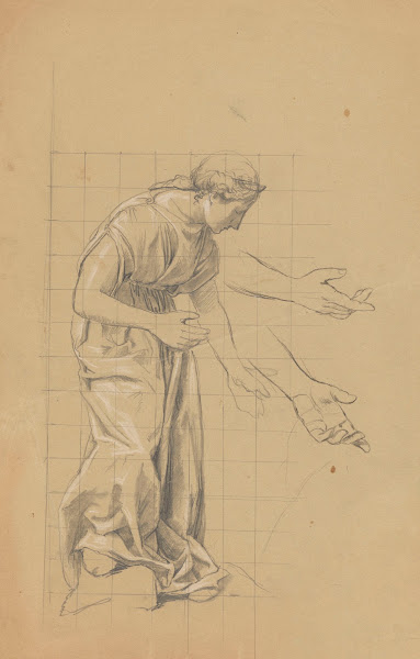 Study of a Female Figure in a Long Robe Studies of Hands 1880   1890