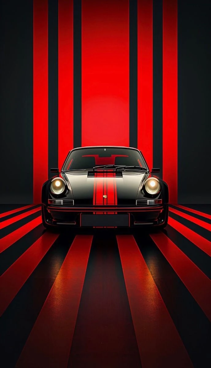 Classic Porsche 911 Red Stripes - Digital Art iPhone Wallpaper (687x1200)
