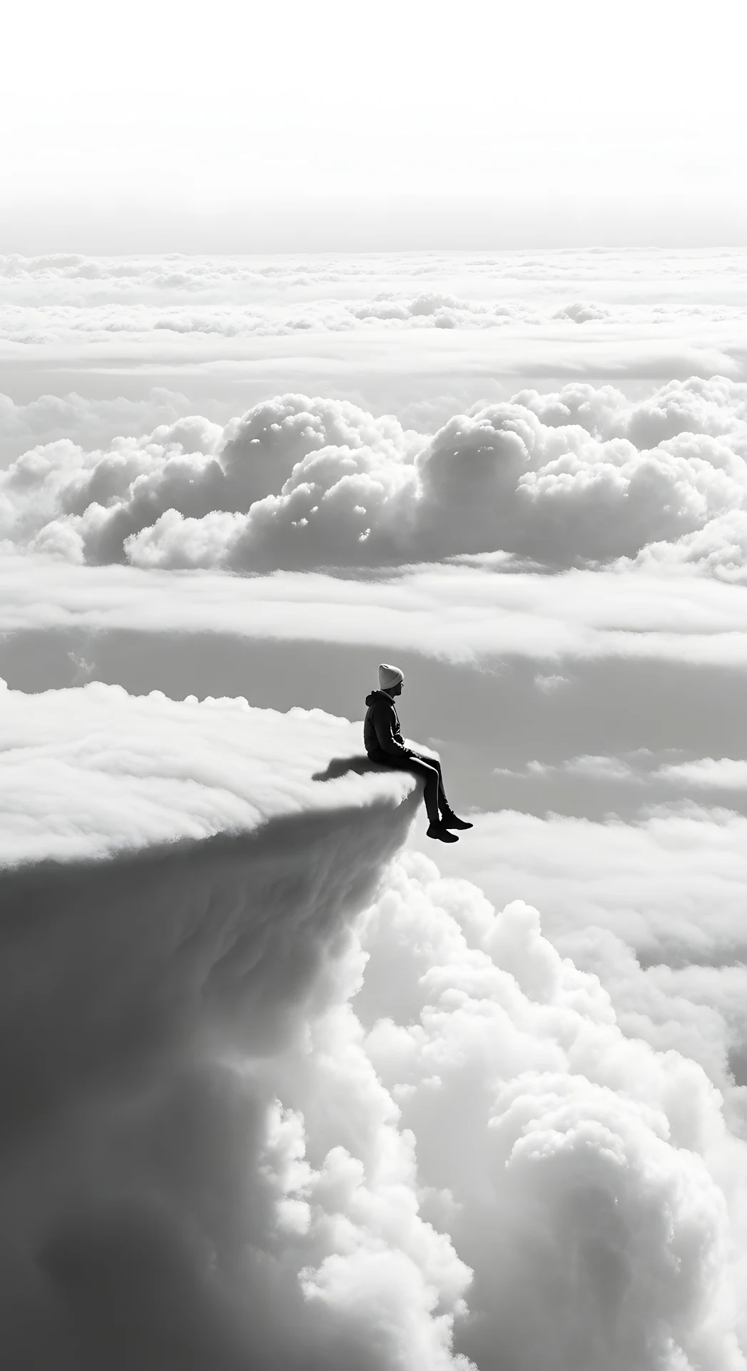Solitude Above Clouds Edge Monochrome Surreal View - Free 4K mobile Wallpaper