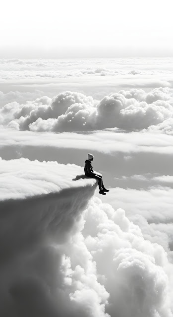 Solitude Above Clouds Edge Monochrome Surreal View - Free mobile Wallpaper