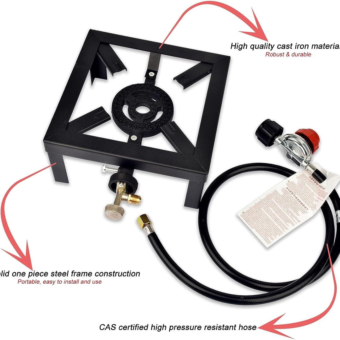 Gas cooker with frame, propane burner